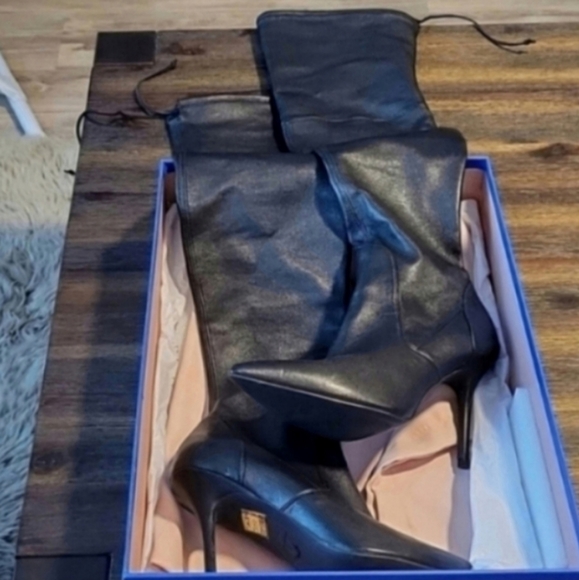 Stuart Weitzman Carine Black Nappa Leather Boots, Size 9B - Picture 5 of 8